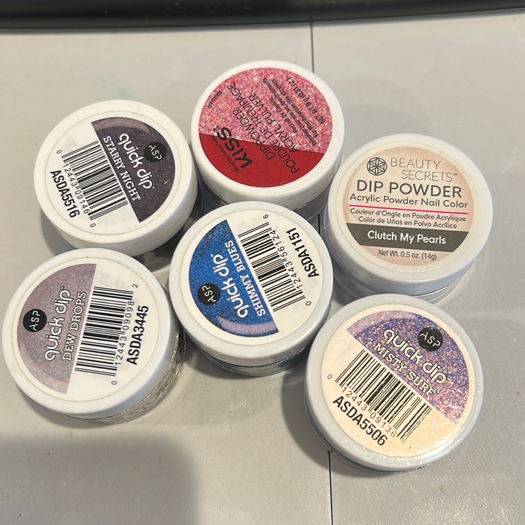 Various Shades Of Shimmery/Sparkling Dip Powder For Nails.